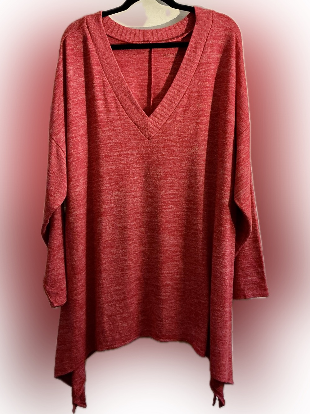 Torrid Super Soft Plush V-Neck Tunic Sweater Top Size 3/3X Red Marled